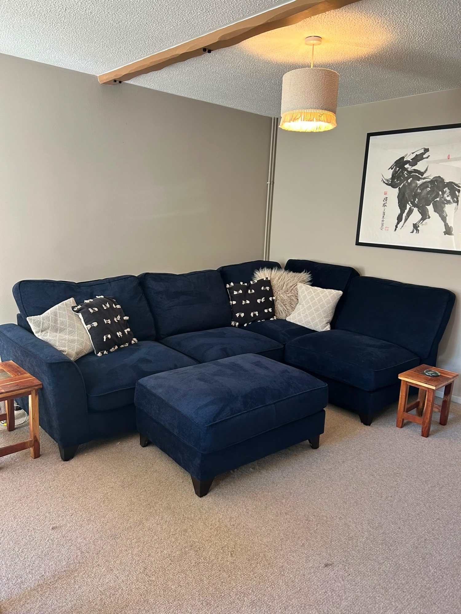 Peterborough Navy Blue Velvet Legend Classic Corner Sofa with footstool