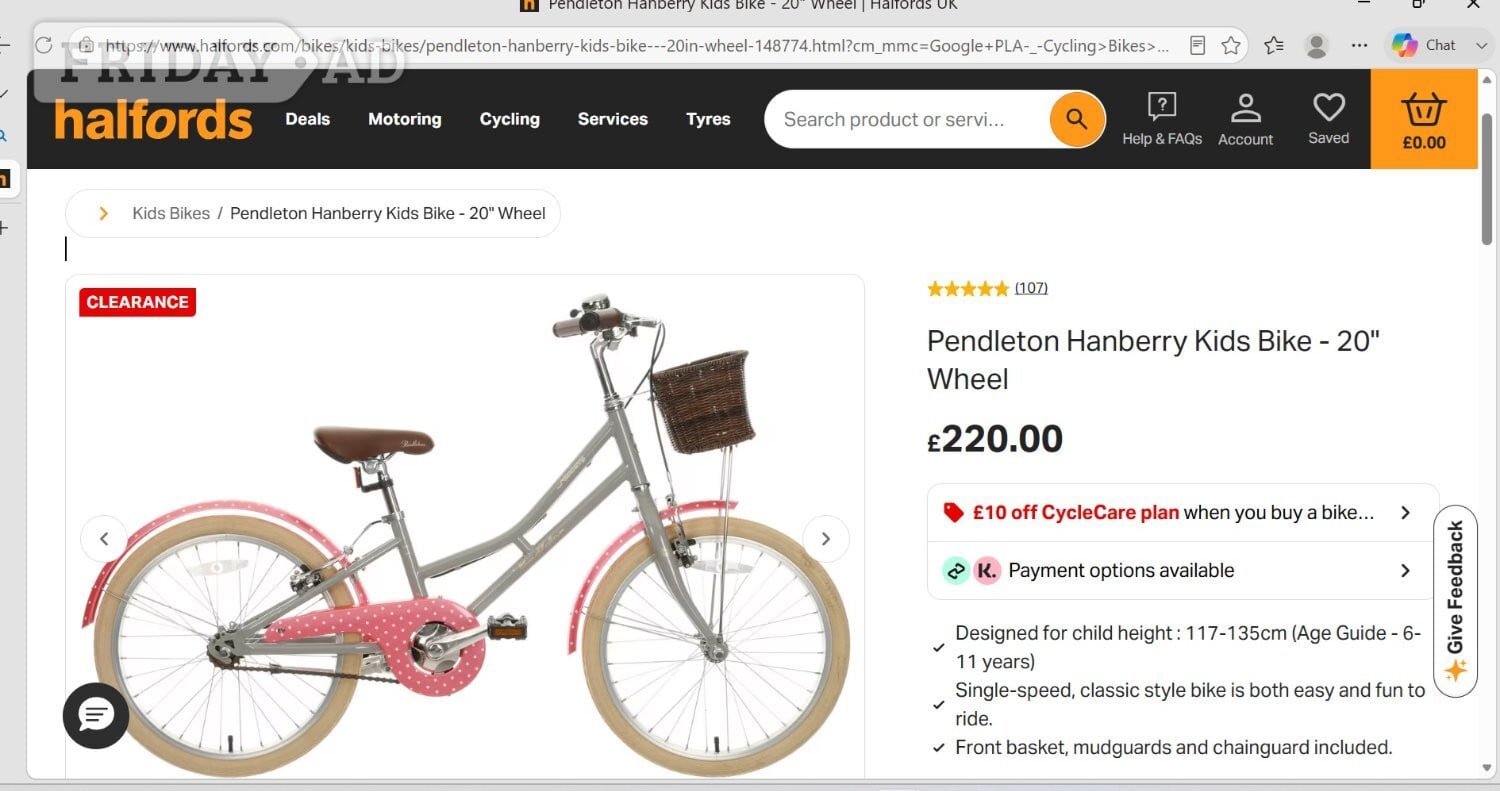 Uckfield Pendleton hanberry childrens bicycle £220 in halfords now, 6-11 y