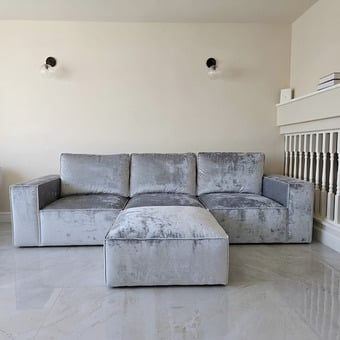 Steel/Ash Grey/ Silver Velvet Sofa, Modular 3/4 Seater Sofa With 