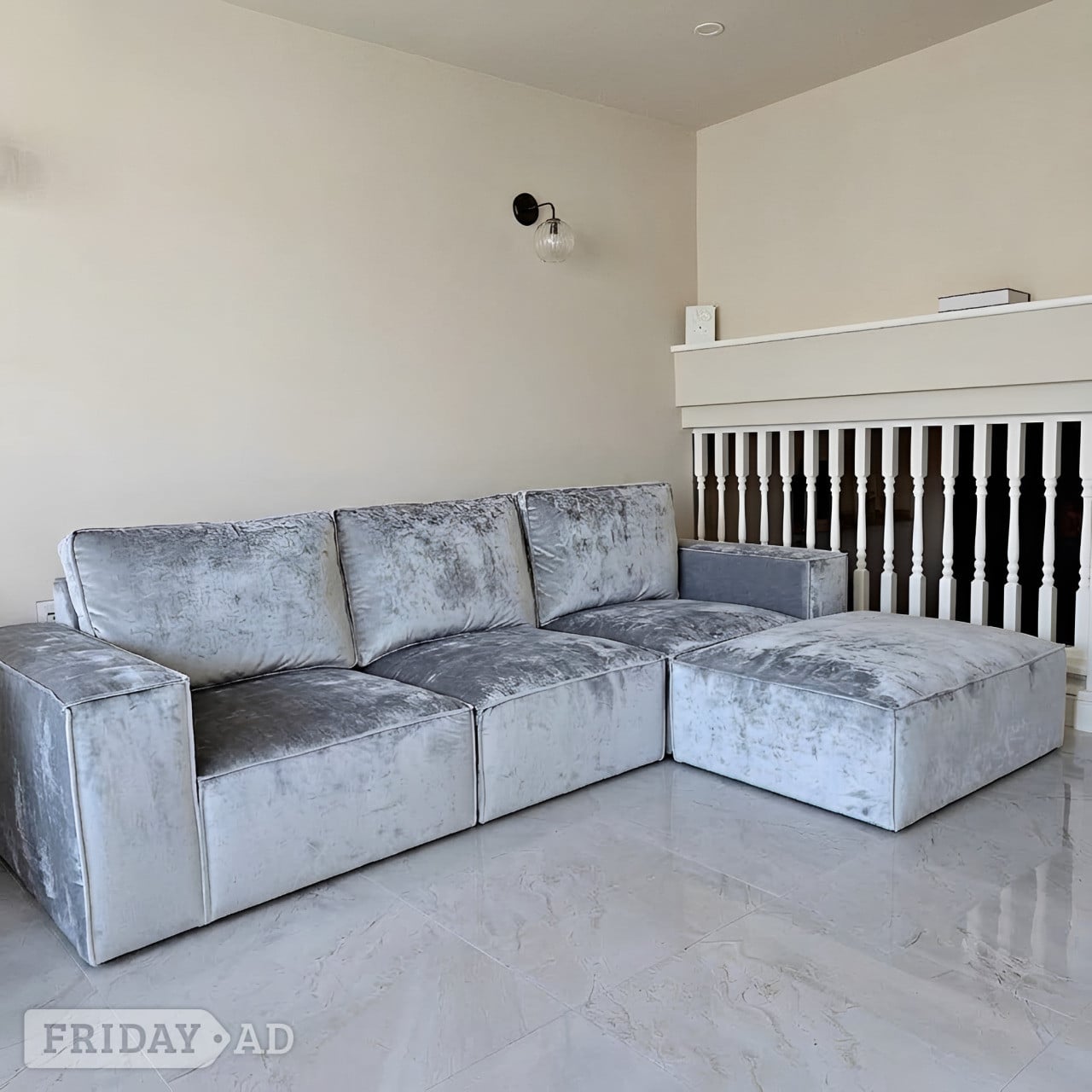Steel/Ash Grey/ Silver Velvet Sofa, Modular 3/4 Seater Sofa With 
