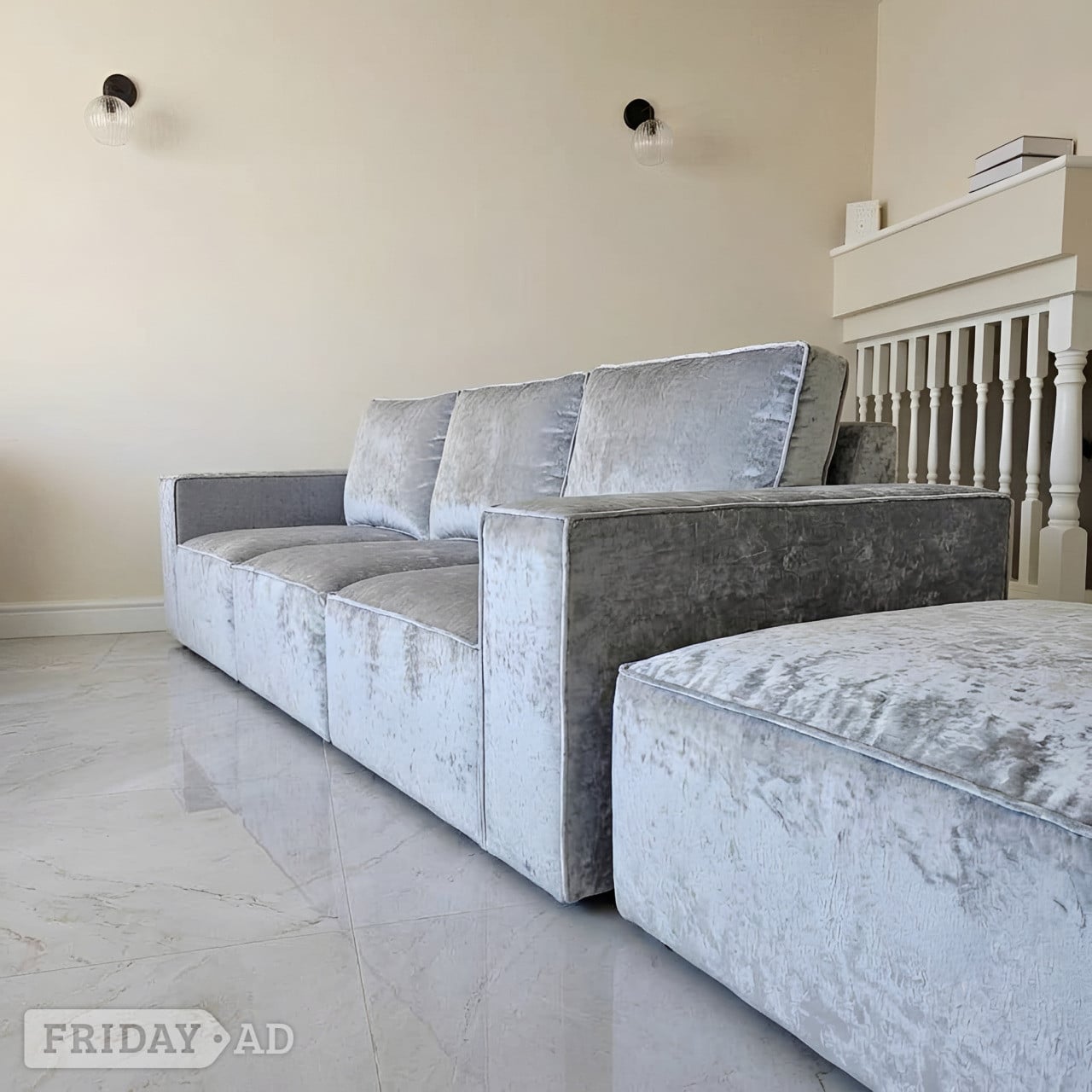 London Steel/Ash Grey/ Silver Velvet Sofa, Modular 3/4 Seater Sofa With 