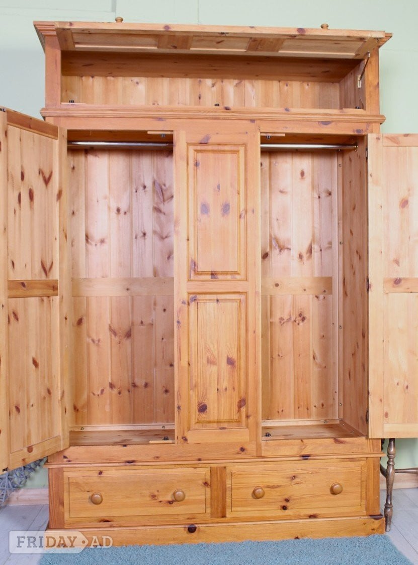 UK Delivery - Large Pine Farmhouse Wardrobe With Top Box Clean In