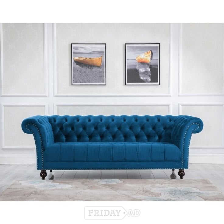 superb vintage chesterfield sofa blue valvet  exceptional patina in Oldham