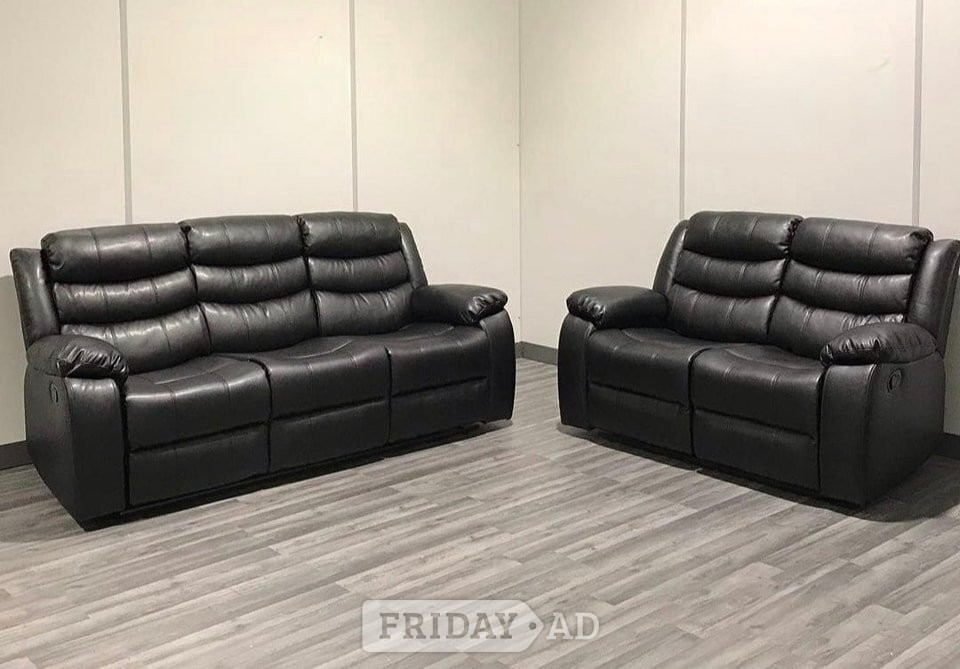 Black Leather Roma Recliner 3 seater & 2 Seater ¬ Cash on Arrival