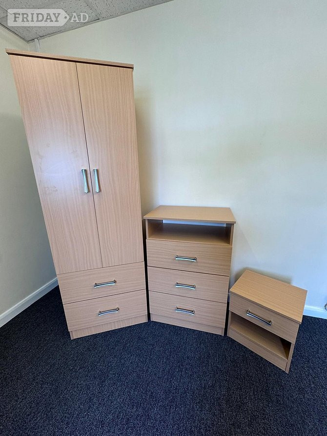 POLAR 2 DOOR WARDROBE CHEST AND BEDSIDE - BEECH EFFECT in Rotherham