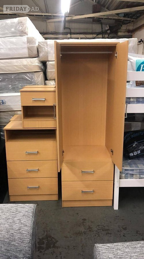 POLAR 2 DOOR WARDROBE CHEST AND BEDSIDE - BEECH EFFECT