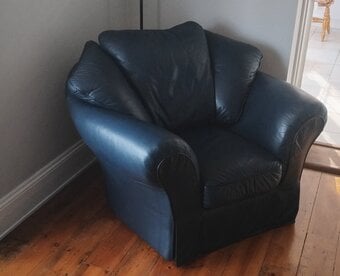 Dark Blue Leather Armchair, Excellent Condition