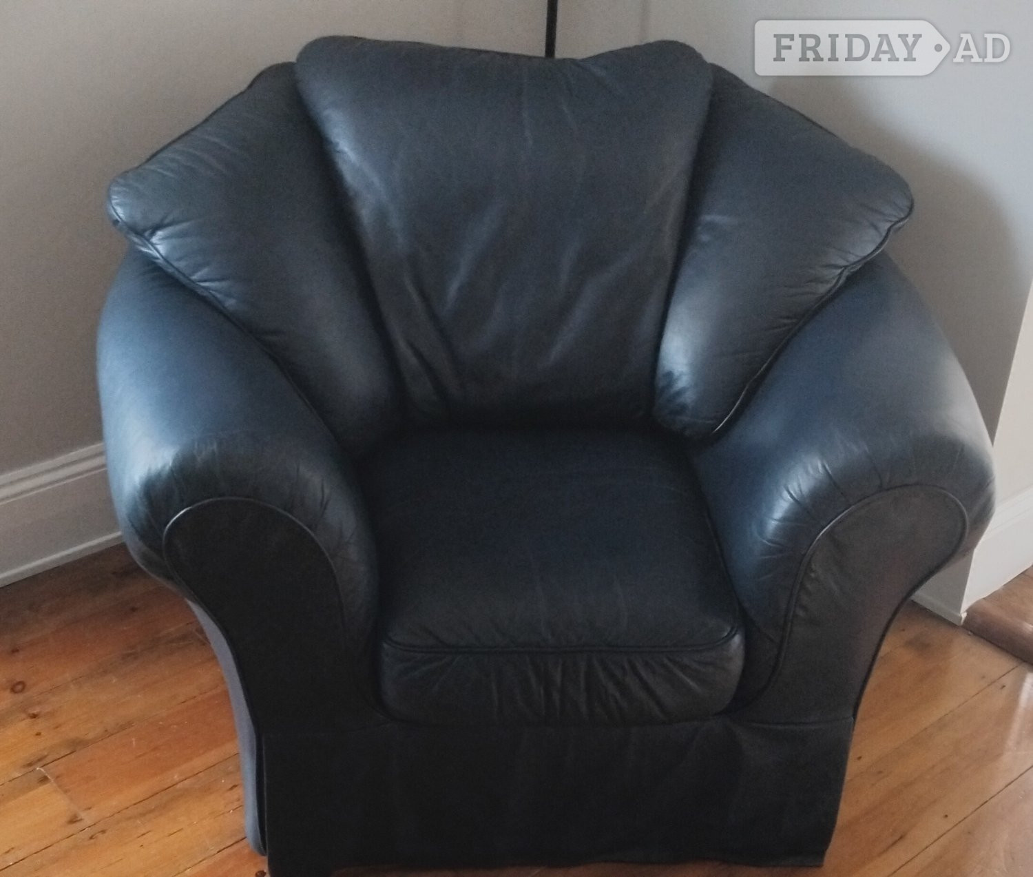 Dark Blue Leather Armchair, Excellent Condition