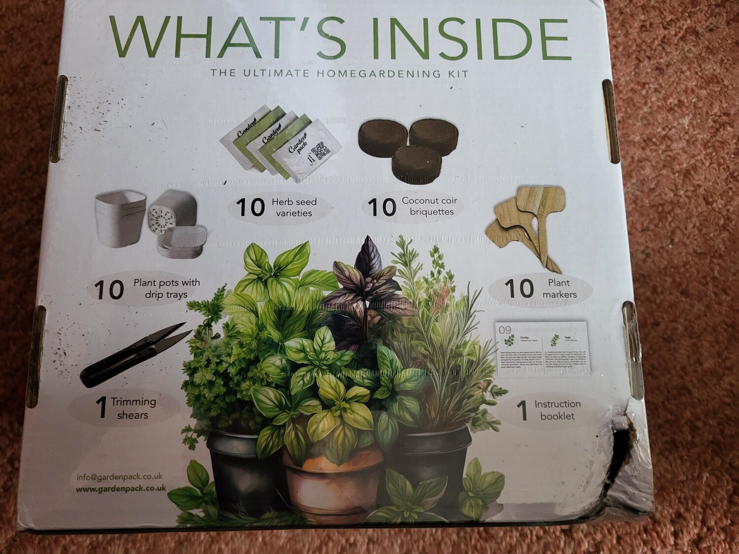 complete herb growing kit   new but damaged box see discription