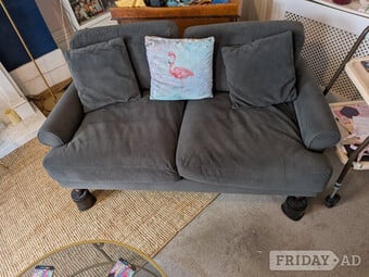 Grey velvet sofa 2 seater VGC 