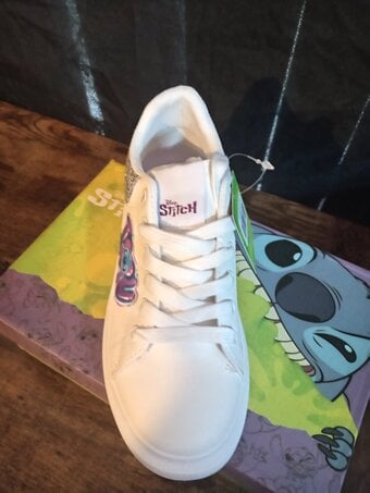 New Disney Stitch Trainers - White with Glitter Detail