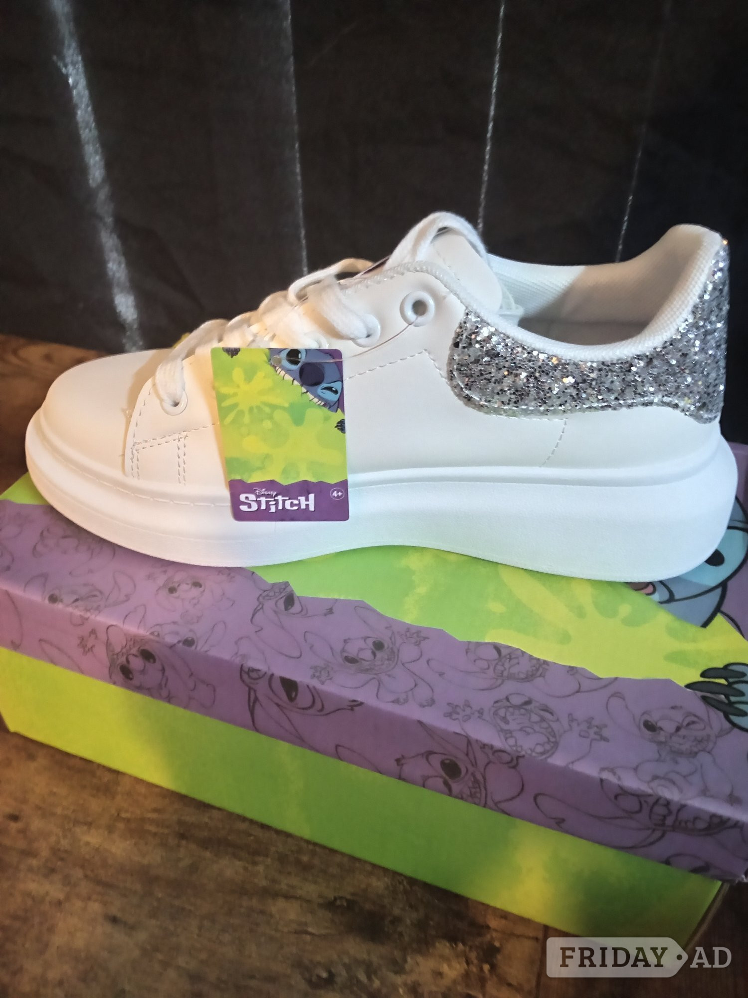 Leicester New Disney Stitch Trainers - White with Glitter Detail