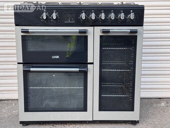 Logik dual fuel gas range cooker 90cm fsd silver 3 months warrant