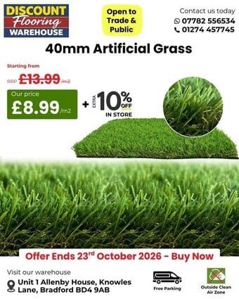 40mm Artificial Grass £8.99/m² | Extra 10% Off 