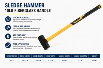 Heavy Duty Industrial Hammer – Professional Steel Head Hand Tool 