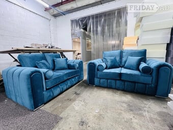 Midnight Blue, Lilly 3+2 Seater Sofa Set Upholstered In Clever Ve