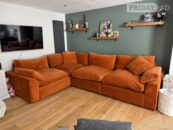 Burnt Orange clever velvet Sofa, Modular L-Shape Couch, 4 Seater 