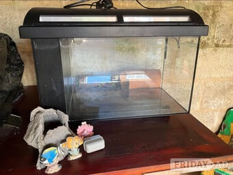 AQUARIUM FISH TANK WITH LID AND LIGHTING, PLUS SOME ACCESSORIES