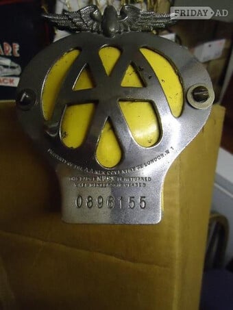 AA  CAR BADGE    METAL ORIGINAL 1950'S   COLLECTORS ITEM