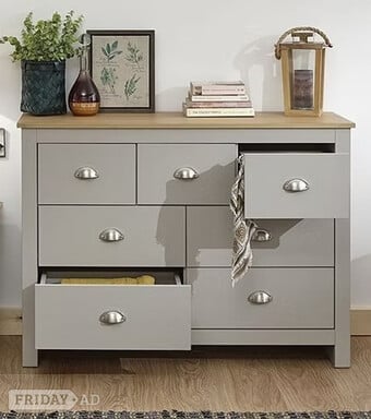 Lancaster 3 + 4 Drawer Merchants Chest Drawer Chest - GREY