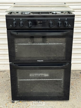 Hotpoint gas cooker 60cm fsd black double oven 3 months warranty