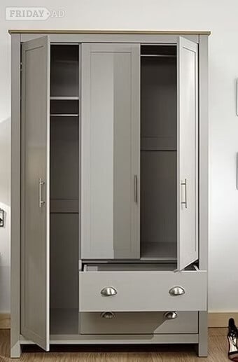 LANCASTER 3 DOOR 2 DRAWER WARDROBE- GREY
