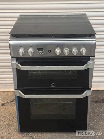 Indesit gas cooker 60cm fsd double oven stainless steel 3 months 