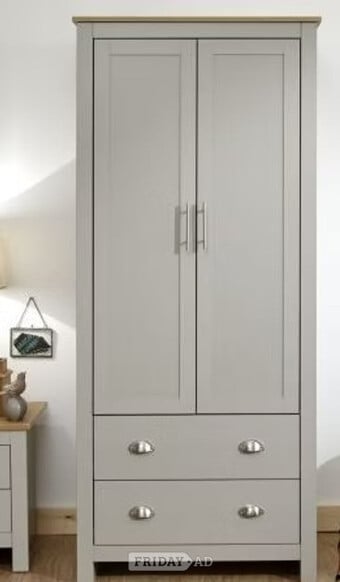 LANCASTER 2 DOOR 2 DRAWER WARDROBE - GREY