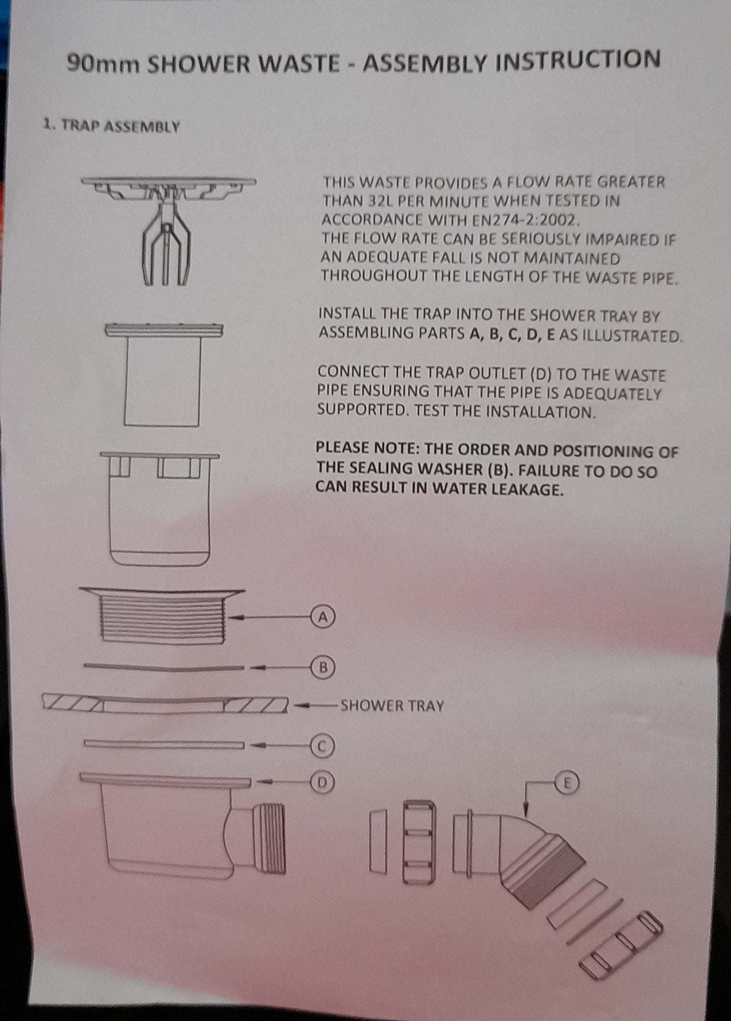 90mm Fast Flow Shower Waste with Elbow (Model STW001)   - Home Decor