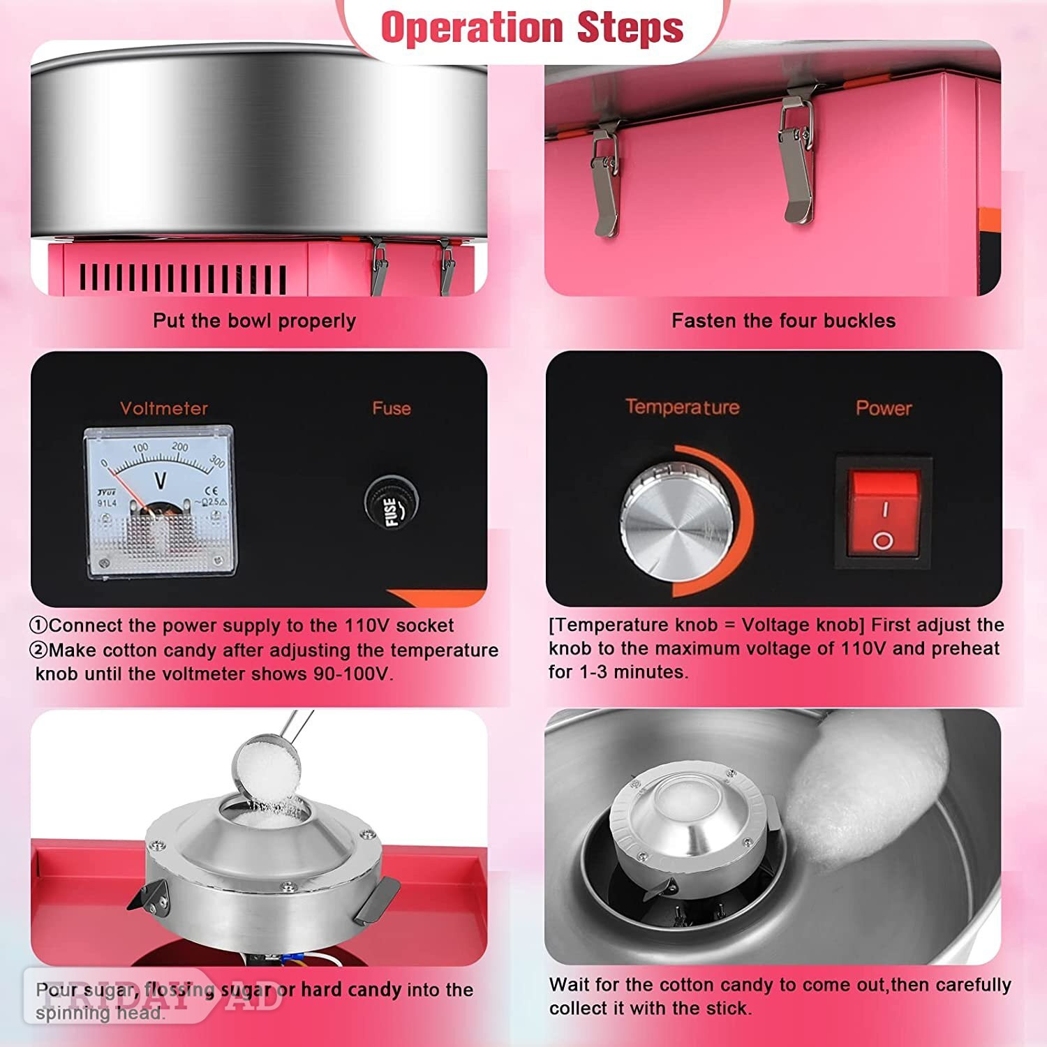 Birmingham Cotton Candy Maker Machine, Stainless Steel Candy Floss Bowl NEW