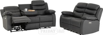 ROMA ELECTRIC RECLINER 3+2 GREY LEATHER WITH CUP HOLDERS USB
