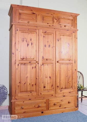 UK Delivery - Large Pine Farmhouse Wardrobe With Top Box Clean In