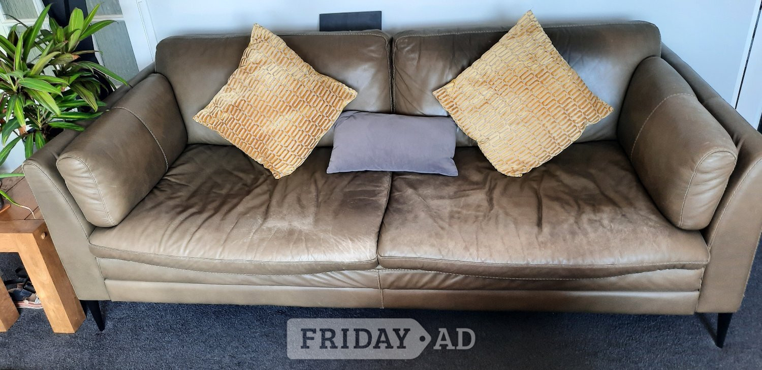 Green leather large sofa - Barker & Sonehouse in Worthing