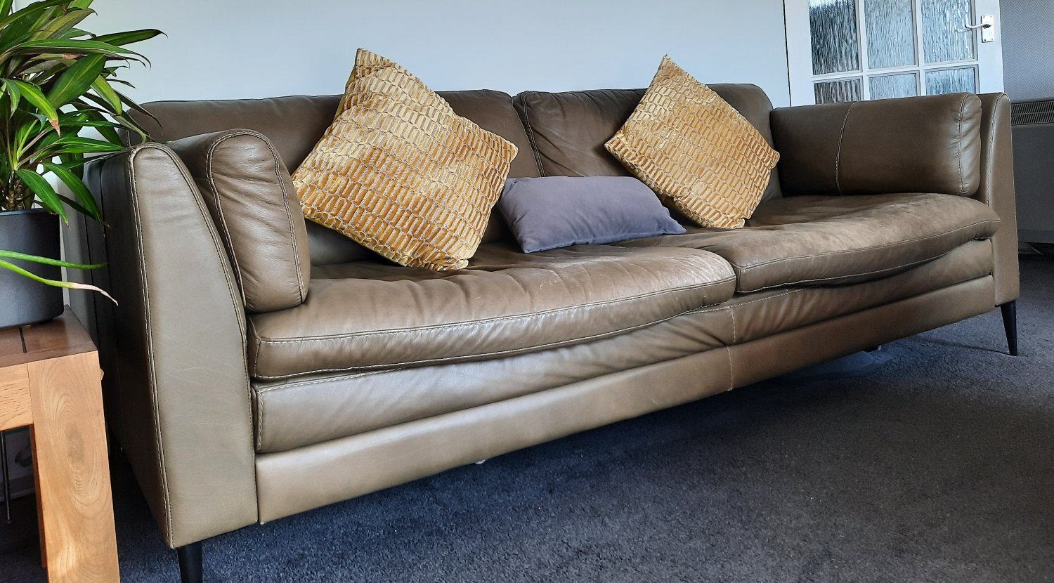 Green leather large sofa - Barker & Sonehouse