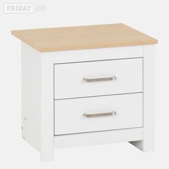 Portland 2 Drawer Bedside Table - White/Oak Effect