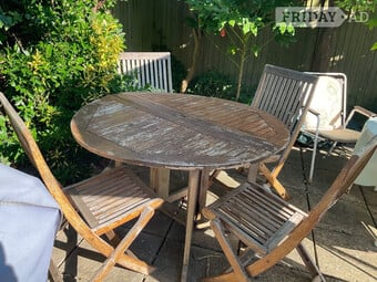 Vintage Teak Outdoor Folding Chairs  and FREE matching table