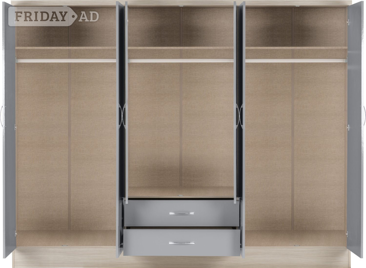 6 DOOR NEVADA WARDROBE 2 DRAWERS AND MIRRORS FLAT PACK