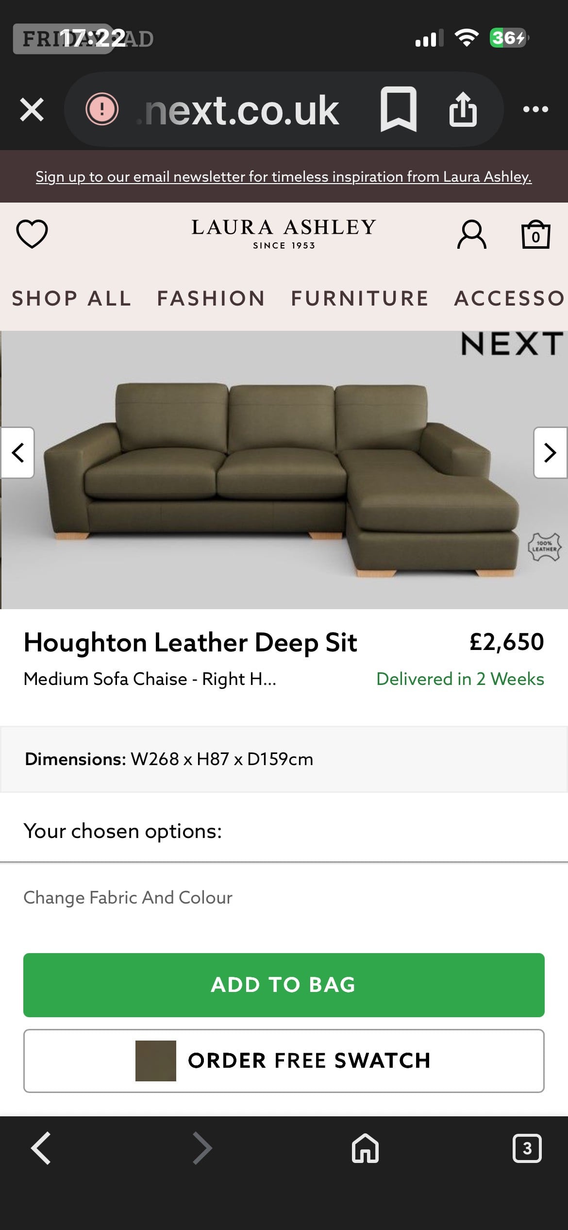 Moss green corner sofa