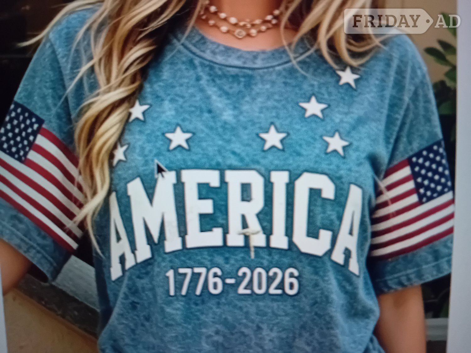 Womens distressed blue America t.shirt