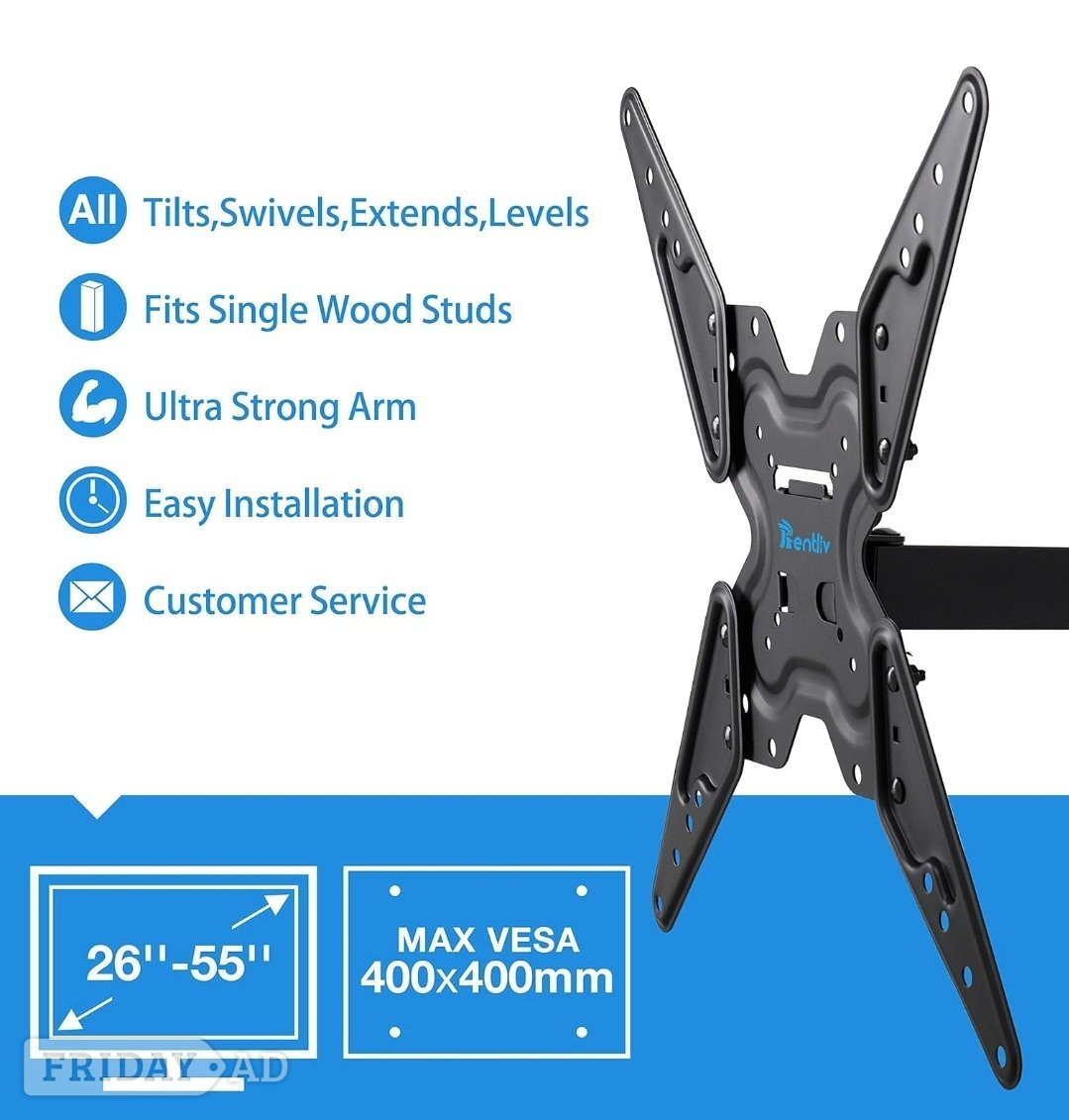 Rentlov TV Wall Bracket for 26-55 inch - Tv, Audio & Cameras