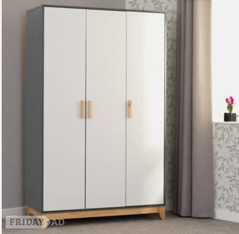 Cleveland 3 Door Wardrobe Bedroom Set - White/Grey Metal Effect