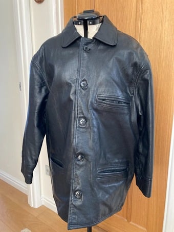 Black Real Leather, 5 Button Blouson Jacket - Size S