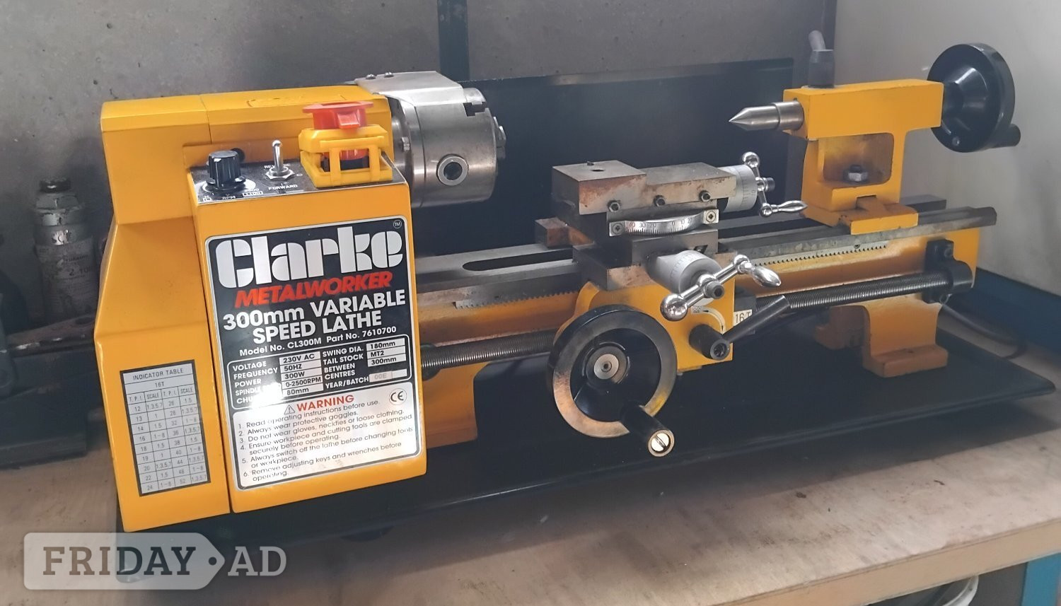 “CLARKE” METALWORKER  300mm  LATHE CL300M -   WORKING OK  - Hobbies & Leisure in Fareham