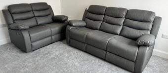 The Roma Grey Faux Leather 3+2 Sofa Set with cup holders