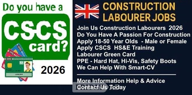 Construction Jobs 2026 - CSCS LABOURER Training Course - Beginners Training - Male or Female in Chichester