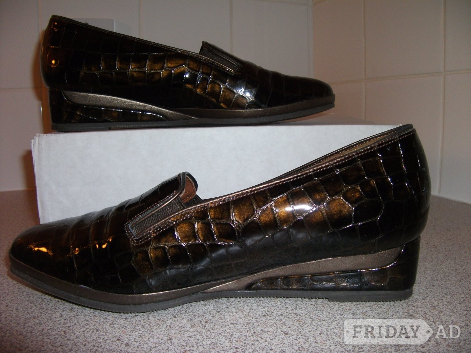 Van Dal Rochester Brown Patent Leather Crocodile Print Shoes.