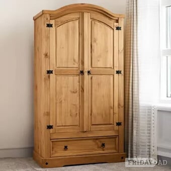CORONA 2 DOOR 1 DRAWER WARDROBE - distressed waxed pine
