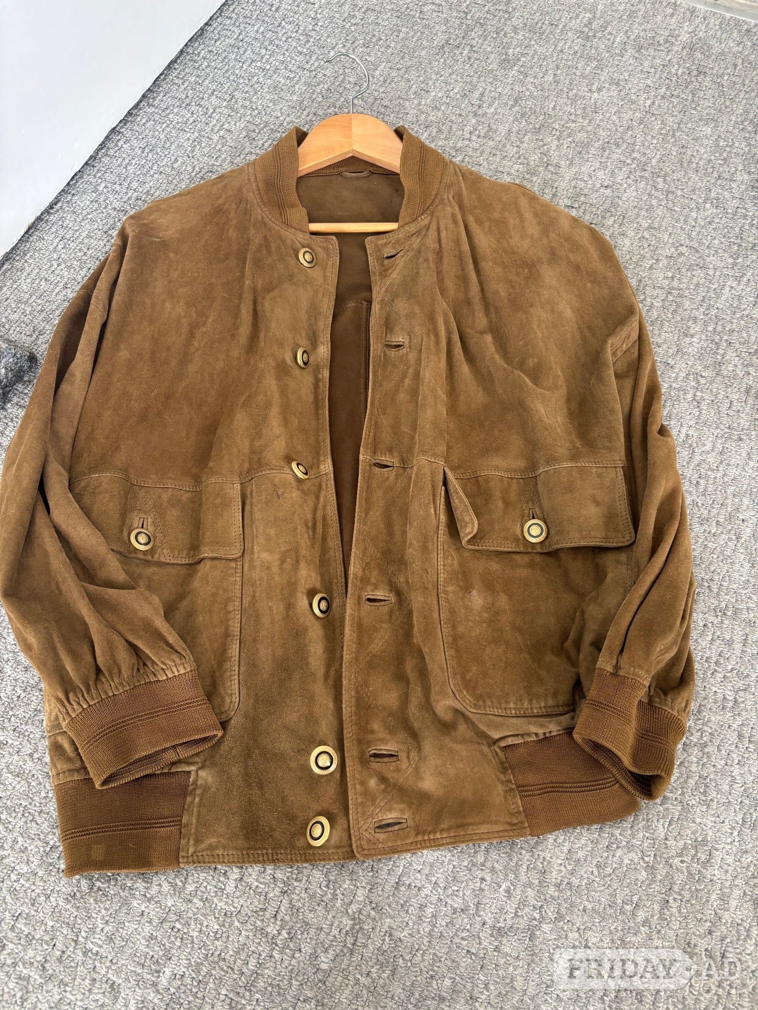 V2 by Versace Men’s Brown Suede Bomber Jacket M Button Front Pock in Hastings