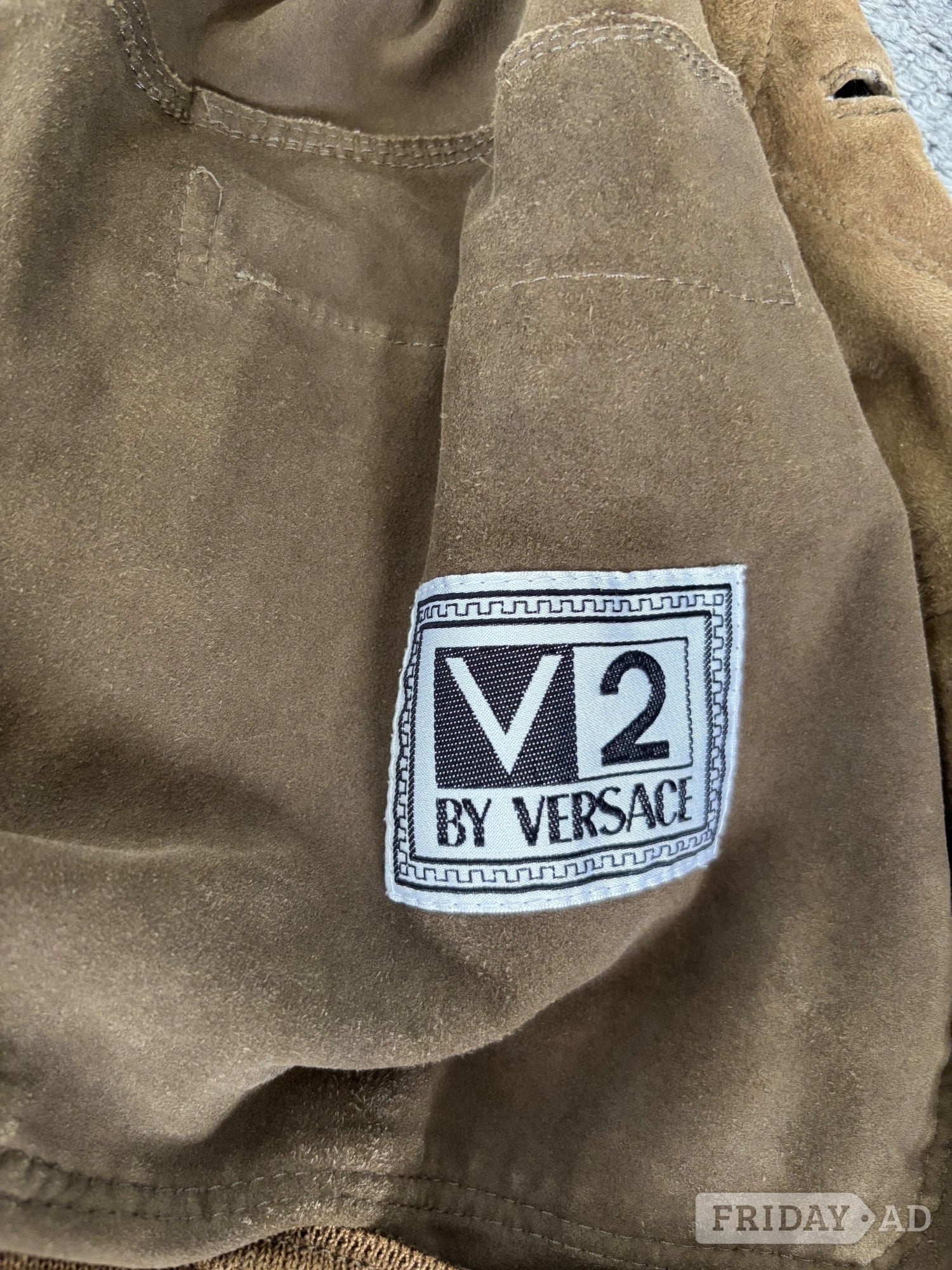 V2 by Versace Men’s Brown Suede Bomber Jacket M Button Front Pock