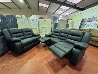 ROMA 3&2 BLACK FAUX LEATHER RECLINER SOFAS WITH DRINK HOLDERS